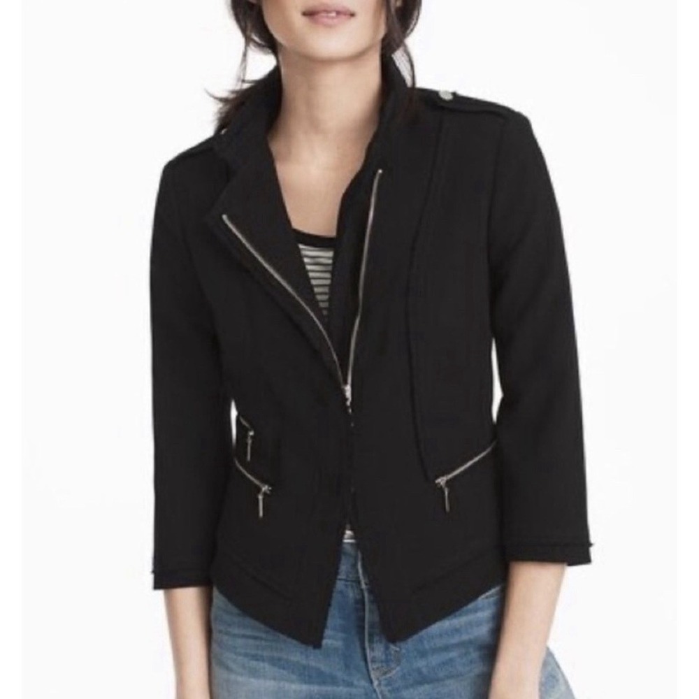 White House Black Market Women's Black Zip Biker Moto Jacket Pockets Fringe Sz 6